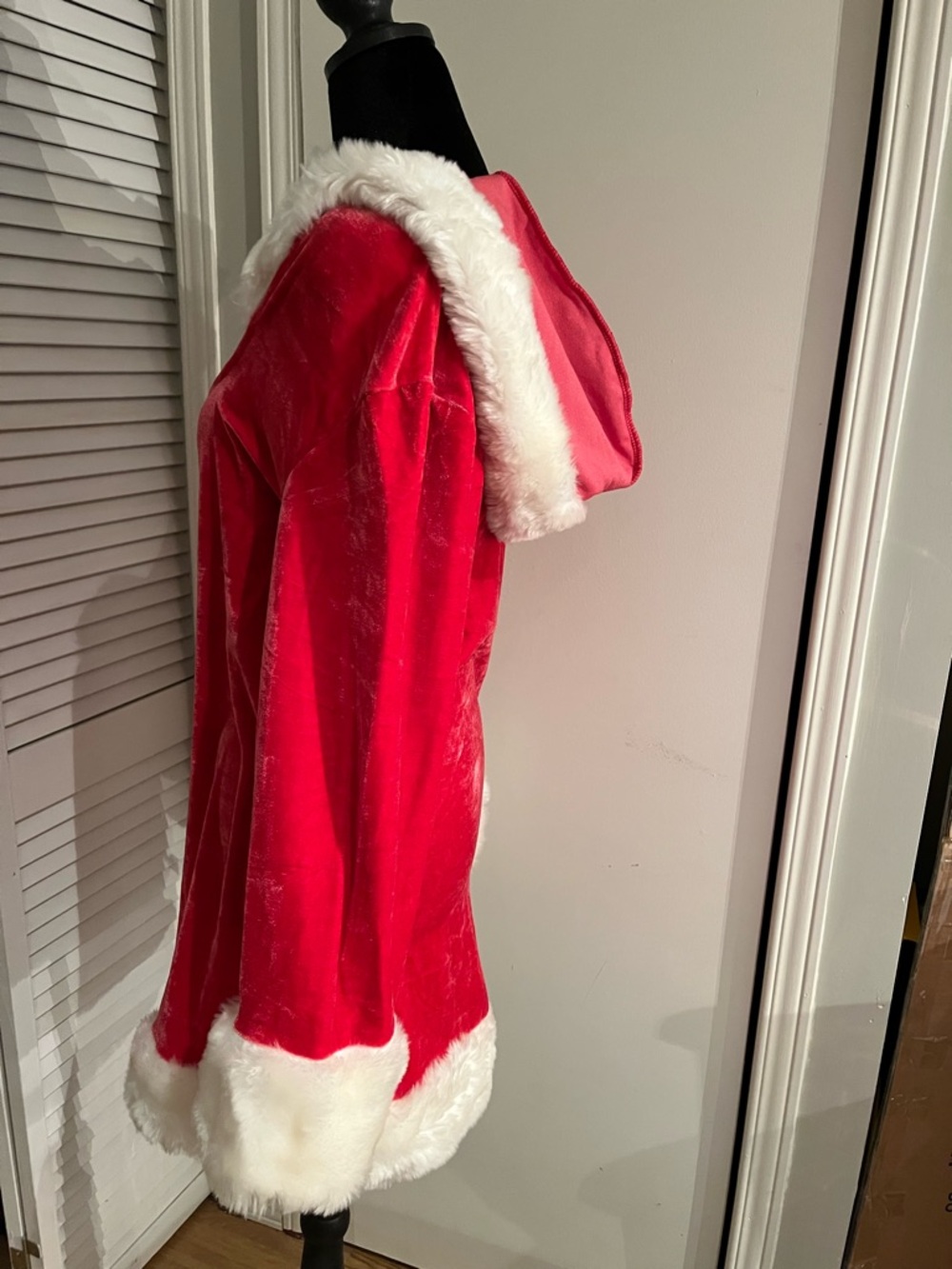 La Vie En Rose Red Velvet Coat with White Faux Fur Trim